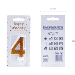 Świeczka urodzinowa 7cm PARTYDECO cyfra "4" brokatowa złota 1szt. /SCU3-4-019B/
