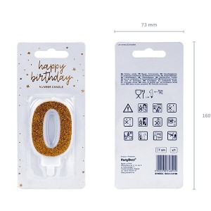 Świeczka urodzinowa 7cm PARTYDECO cyfra "0" brokatowa złota 1szt. /SCU3-0-019B/