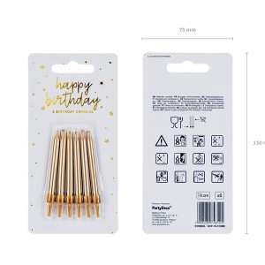 Świeczki urodzinowe z podstawką 6cm PARTYDECO gładkie metalizowane złote 6szt. /SCP-10-019ME/