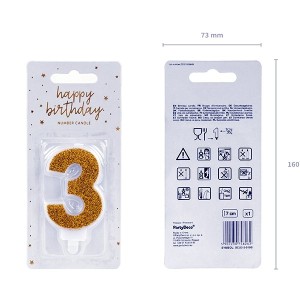 Świeczka urodzinowa 7cm PARTYDECO cyfra "3" brokatowa złota 1szt. /SCU3-3-019B/