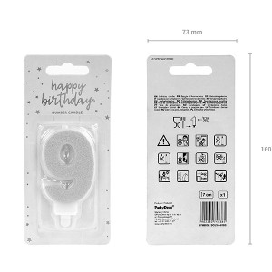 Świeczka urodzinowa 7cm PARTYDECO cyfra "9" brokatowa srebrna 1szt. /SCU3-9-018B/