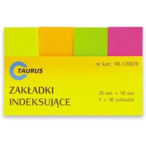 Zakładki indeksujące 20x50 mm papierowe 4x40 szt neon TAURUS  /TT00667/
