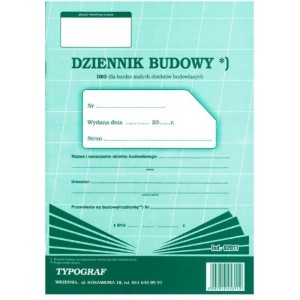 Dziennik budowy offsetowy A4 8 kartek TYPOGRAF DB3 dla bardzo małych obiektów 1szt. /02011/