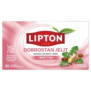 Herbata ziołowa kopertowana LIPTON FUNCTIONAL DOBROSTAN JELIT mniszek lekarski z imbirem +  biotyna z zawieszką 20szt. /SP-125595/