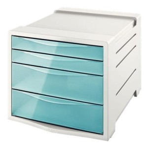 Pojemnik z 4 szufladami ESSELTE Colour'Ice szary z niebieskimi szufladami /626284/