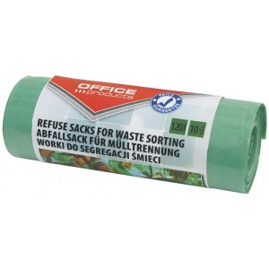 Worki na śmieci 120L LDPE 31µm OFFICE PRODUCTS do segregacji szkło mocne zielone 10szt./22025232-02/