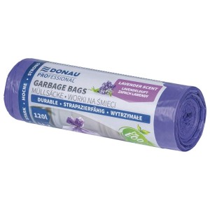 Worki na śmieci 120l LDPE 24µm DONAU PROFESSIONAL z uszami zapach lawendy fioletowe 10szt. /22224432-09/