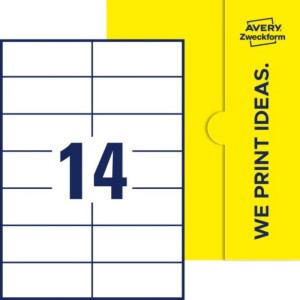 Etykiety foliowe 105x42,3mm AVERY ZWECKFORM odporne na warunki pogodowe 1ark 14etykiet spiczaste krawędzie pernamentne /E-FPW-105x42-RCT/