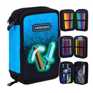 Piórnik potrójny z wyposażeniem ASTRABAG BLUE PIXEL AC31 1szt. /503024055/
