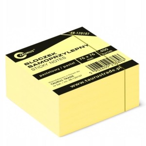 Notes samoprzylepny 76x76mm 400 kartek TAURUS 48-120107 pastelowy żółty 1szt. /TT00040/