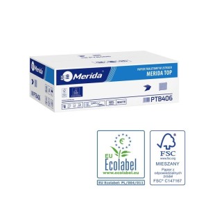 Papier toaletowy w listkach biały celuloza 2-warstwowy 2x15g 9000szt. 40op. x 225 listków 23x9,4cm 2070m MERIDA TOP gofrowany  /PTB406/