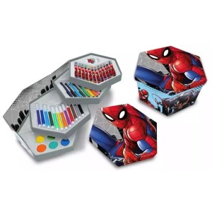 Zestaw heksagonalny 51 elementów SPIDER MAN kredki świecowe kredki ołówkowe pisaki farby akwarelowe gumka temperówka pędzelek /609835/