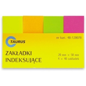 Zakładki indeksujące 20x50 mm papierowe 4x40 szt neon TAURUS  /TT00667/