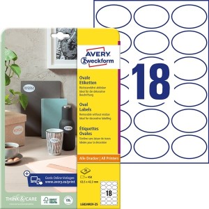 Etykiety papierowe usuwalne owalne 63,5x42,3mm AVERY ZWECKFORM 25ark 450etykiet białe /l6024rev-25 /