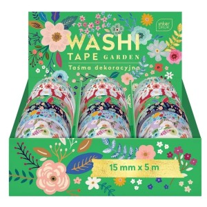 Taśma klejąca/dekoracyjna 15mm x 5m INTERDRUK WASHI GARDEN mix wzorów 1szt. /ITAŚGARDEN/