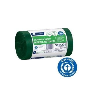 Worki na śmieci 70L HDPE/LDPE 16µm 60x90cm MERIDA OPTIMUM BLUE ANGEL zielone rolka 50szt. /WOZ201/