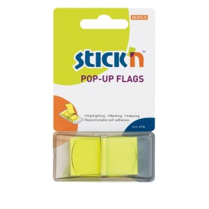 Zakładki indeksujące 25x45mm PP 1x50szt. z podajnikiem STICK'N żółte /26010/