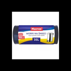 Worki na śmieci 35L HDPE 28µm MASTER czarne 50szt. /S031/