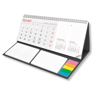 Kalendarz biurkowy stojący poziomy 26,0x20,5cm ze spiralką CRUX 2027 z notesem czarny /KB-715-TNO-31/