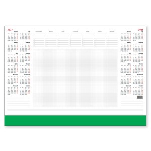 Biuwar papierowy z listwą 59,4x42,0cm A2 tygodniowy 52 kartek kalendarz dwuletni (2027,2028) CRUX listwa zielona 1szt /KB-756-A2_PCV-3.ZIELONA/
