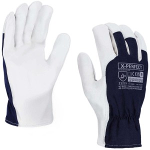 Rękawice ochronne wzmacniane skórą kozią procera X-PERFECT rozmiar 10/XL biało-granatowe 2szt.