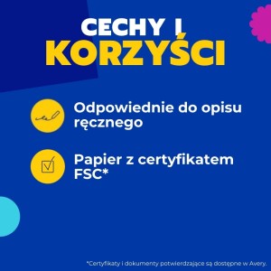 Etykiety papierowe 50x19mm AVERY ZWECKFORM do opisu ręcznego 30ark 540etykiet mix kolorów /51047 /