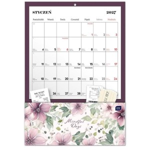 Kalendarz ścienny wieoplanszowy miesięczny INTERDRUK 2027 z kieszonką PASTEL FLOWERS 1szt.