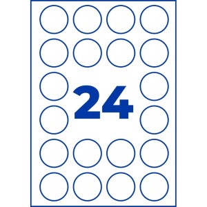 ETYKIETY FOLIOWE POLIESTROWE OKRĄGŁE 40mm AVERY ZWECKFORM WODOODPORNE ZABEZPIECZAJĄCE - PLOMBY 20ark 480etykiet BIAŁE MATOWE  /L6112-20/