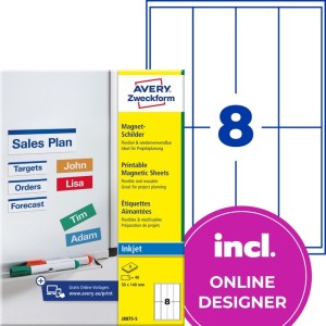 MAGNETYCZNE ZNAKI SAMOPRZYLEGAJĄCE AVERY ZWECKFORM 50 x 140 MM BIAŁE 5 ARK A4    /J8875-5/