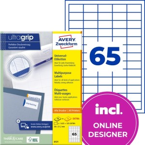 ETYKIETY PAPIEROWE 38x21,2mm AVERY ZWECKFORM ULTRAGRIP 25+5ark 1950etykiet BIAŁE  /6121/