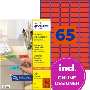 ETYKIETY PAPIEROWE USUWALNE 38,1x21,2mm AVERY ZWECKFORM 20ark 1300etykiet CZERWONE  /L4790-20/