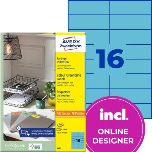 ETYKIETY PAPIEROWE 105x37mm AVERY ZWECKFORM 100ark 1600etykiet NIEBIESKIE  /3453/