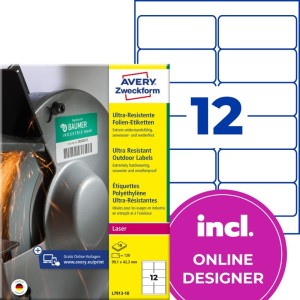 ETYKIETY FOLIOWE POLIETYLENOWE 99,1x42,3mm AVERY ZWECKFORM WODOODPORNE ULTRA RESISTANT 10ark 120etykiet BIAŁE MATOWE  /L7913-10/