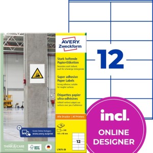 ETYKIETY PAPIEROWE 105x48mm AVERY ZWECKFORM DO TRUDNYCH POWIERZCHNI 20ark 240etykiet BIAŁE  /L7875-20/