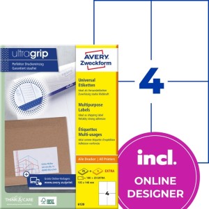 ETYKIETY PAPIEROWE 105x148mm AVERY ZWECKFORM ULTRAGRIP 25+5ark 120etykiet BIAŁE  /6120/
