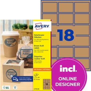 ETYKIETY PAPIEROWE 62x42mm AVERY ZWECKFORM 25ark 450etykiet BRĄZOWE  /L7110-25/