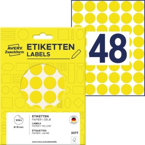 ETYKIETY PAPIEROWE OKRĄGŁE 18mm AVERY ZWECKFORM 22ark 1056etykiet ŻÓŁTE  /3377/