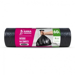 Worki na śmieci 60L LDPE 27µm 59x69cm ANNA ZARADNA mocne czarne 8szt. /ST-AZ-367811/