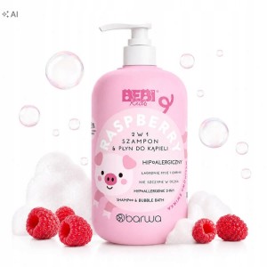 Szampon i płyn do kąpieli dla dzieci 2w1 z pompką 500ml BARWA BABI KIDS malina 1szt. /02514220160410/