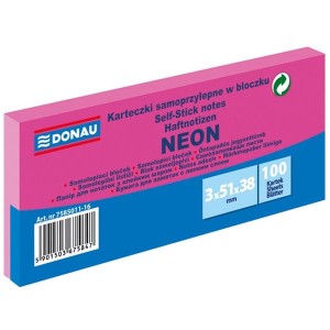 Notes samoprzylepny 38x51mm 3x100 kartek neonowy różowy DONAU /7585011-16/