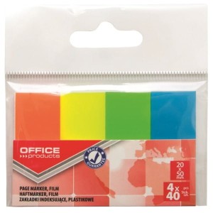 Zakładki indeksujące 20x50mm PP 4x40szt. neon OFFICE PRODUCTS 160szt. /14223524-99/