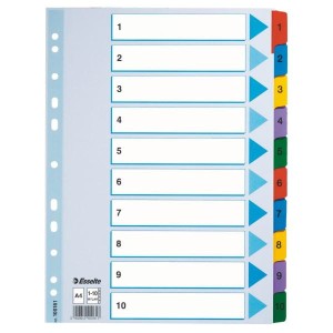 Przekładki ESSELTE MYLAR kartonowe 1-10 A4 numeryczne /100161/