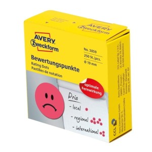 Etykiety na rolce papierowe okrągłe w dyspenserze 19mm AVERY ZWECKFORM do wyrażania opinii czerwone smutna buźka 250etykiet ka /3859 /