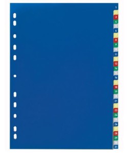 Przekładki A4 wykonane z PP kolorowe indeksy 1-31 /675627/