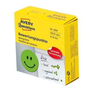 Etykiety na rolce papierowe okrągłe w dyspenserze 19mm AVERY ZWECKFORM do wyrażania opinii zielone uśmiechnięta buźka 250etykiet ka /3858 /