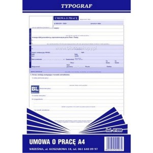 Druk samokopiujący umowa o pracę A4 40 kartek TYPOGRAF /01098/