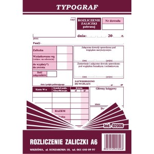 Druk "Rozliczenie Zaliczki" A6 2006 TYPOGRAF