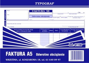 Druk samokopiujący faktura odwrotne obciążenie A5 80 kartek w cenach netto TYPOGRAF /01156/