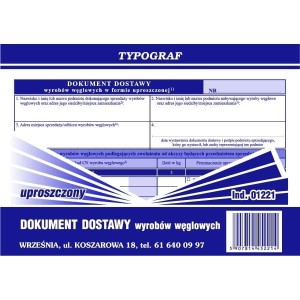 Druk samokopiujący dokument dostawy wyrobów węglowych w formie uproszczonej A5 80 kartek TYPOGRAF /01221/