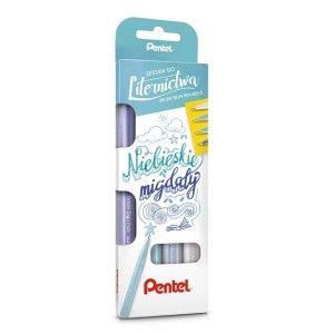Pisaki 4 kolory pędzelkowe/brush do kaligrafii i liternictwa PENTEL BRUSH SIGN PEN niebieskie migdały 4szt. /SES15C-ST4NSSVPL/